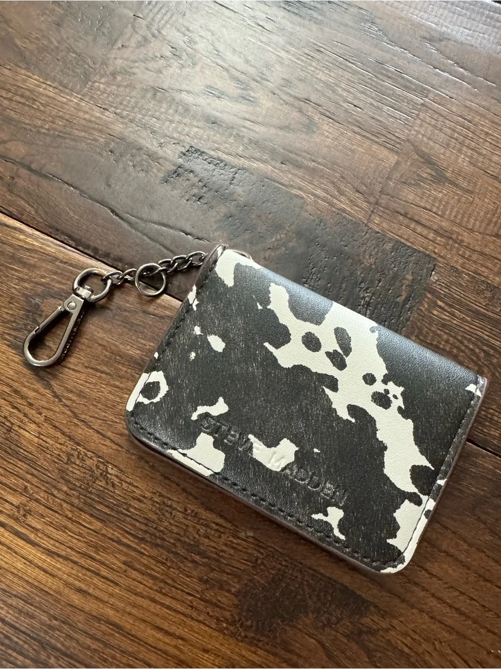 Steve Madden Brown & White Cow Print Card Holder Keychain